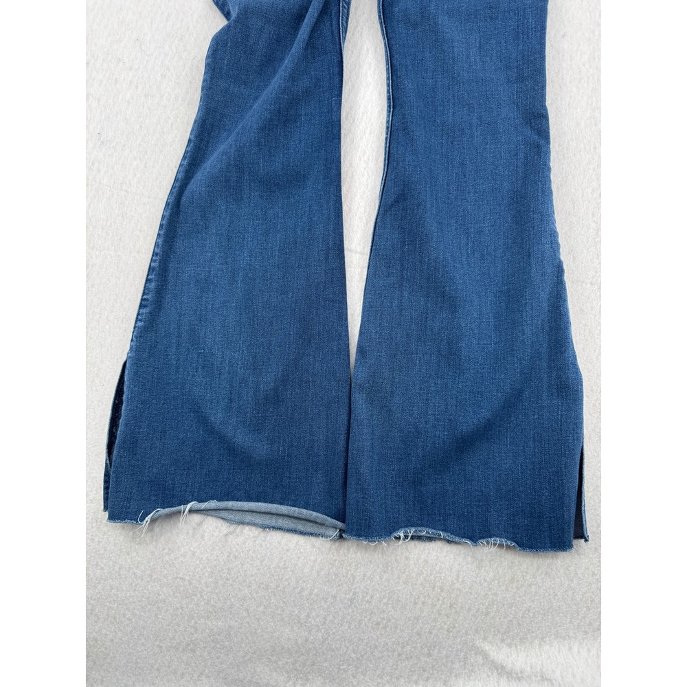 Y2K Hollister High Rise Flare Jeans Blue Raw Hem Side Slit Size 7R (28x30) Boho - Picture 10 of 12